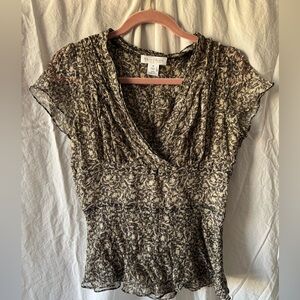 White House Black Market Black and Tan Silk Blouse